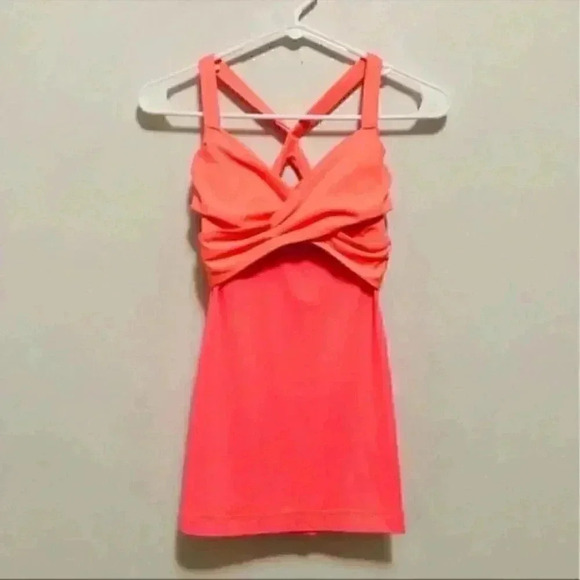 Lululemon wrap it up coral color tank top with a built in bra - Picture 2 of 7